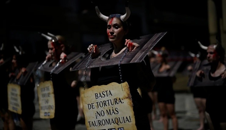 İspanya'da Boğa Güreşi Karşıtları Gösteri Yaptı!
